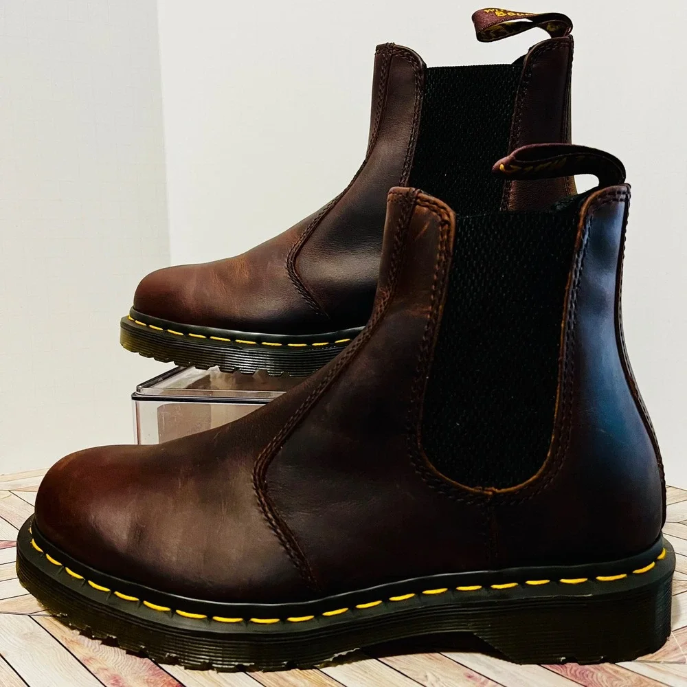Dr Martens 2976 Waxed Full Grain Leather Chelsea Boots Men 7 Women 8 Dark Brown